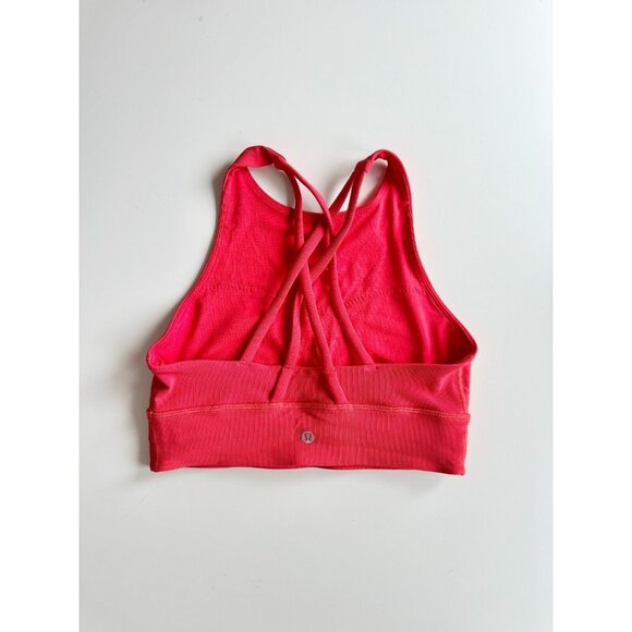 LULULEMON Carnation Red Ribbed Energy High-Neck Long Line Sports Bra, Size 6 - Picture 6 of 9